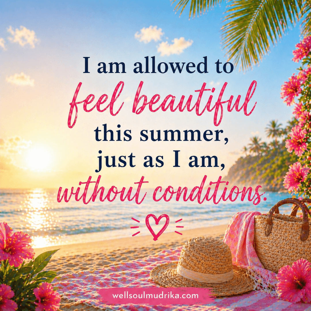 summer affirmations - I am allowed to feel beautiful this summer, just as I am, without conditions