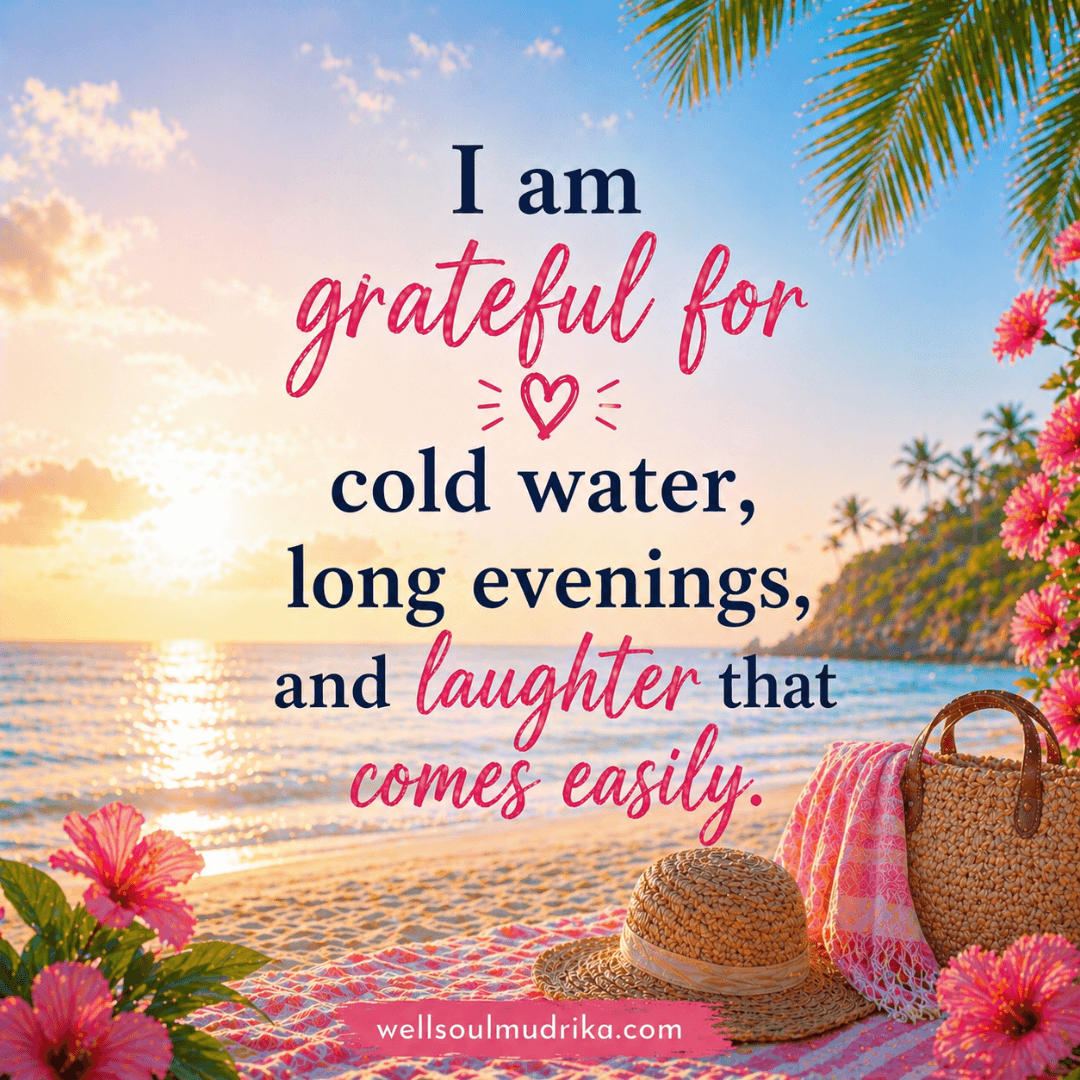 summer affirmations - I am grateful for cold water, long evenings, and laughter that comes easily